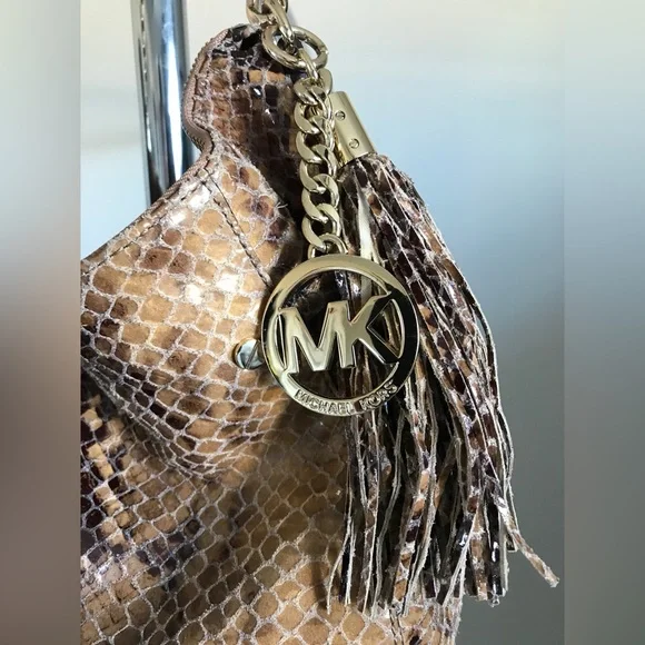 MICHAEL KORS Python Snake Brown Hobo Shoulder Handbag Purse - Picture 3 of 16